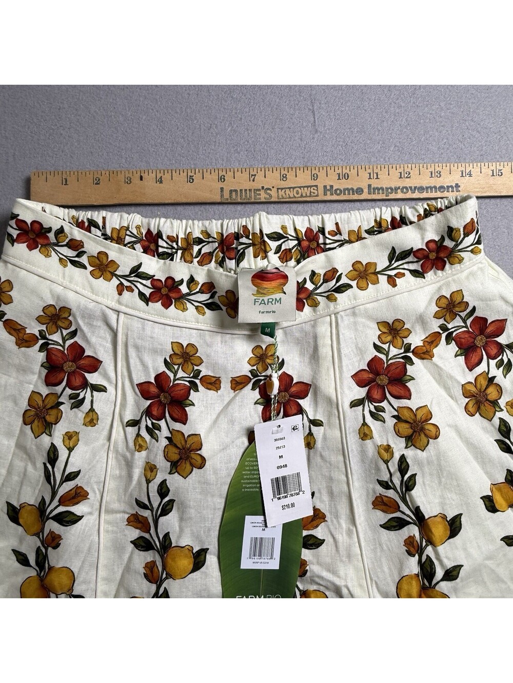 Farm Rio Lemon Bouquet Linen Blend Midi Skirt Medium M New NWT Off-White Floral - Picture 8 of 8